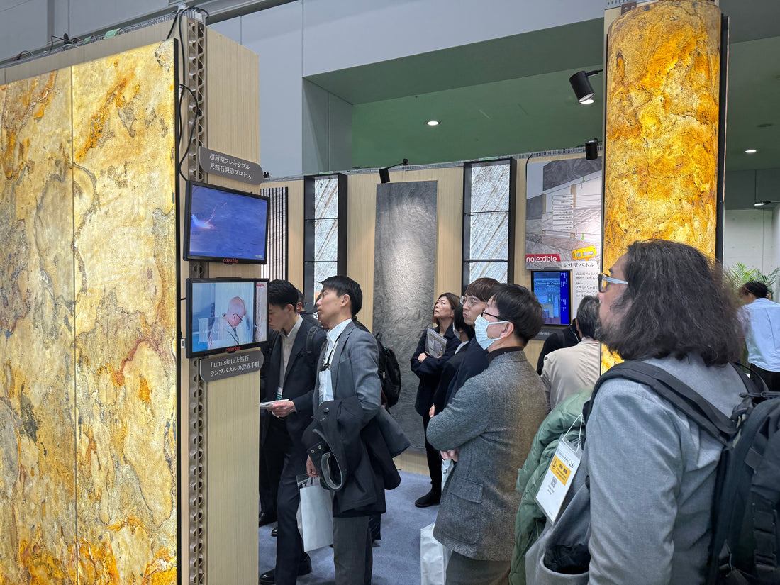 Nalexible displaying ultra-thin natural stone veneer and lightweight stone solutions at Tokyo construction materials exhibition