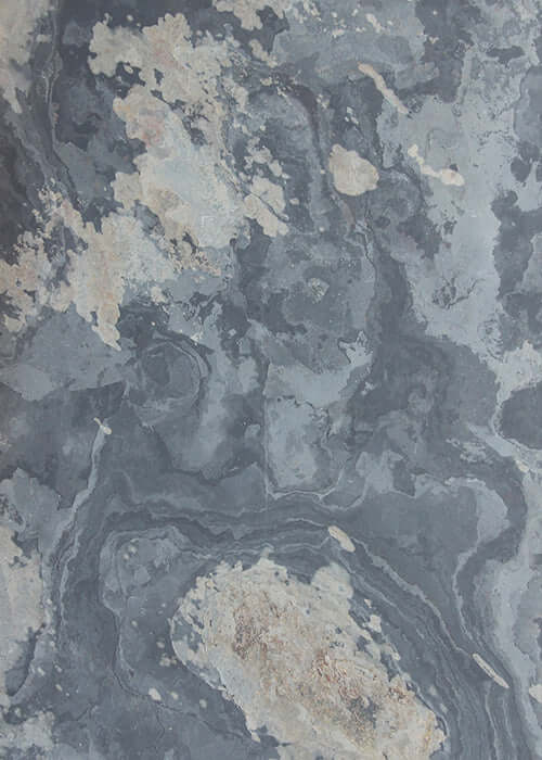 Blue-gray natural stone veneer with beige speckles and veined rough texture