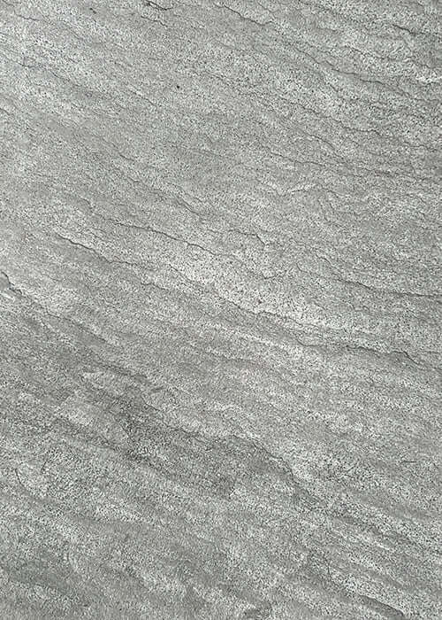 Silver grey natural stone veneer with textured, layered stone-grain surface