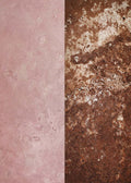 Split view of textured stone wall panels: light pink and brown mottled surfaces