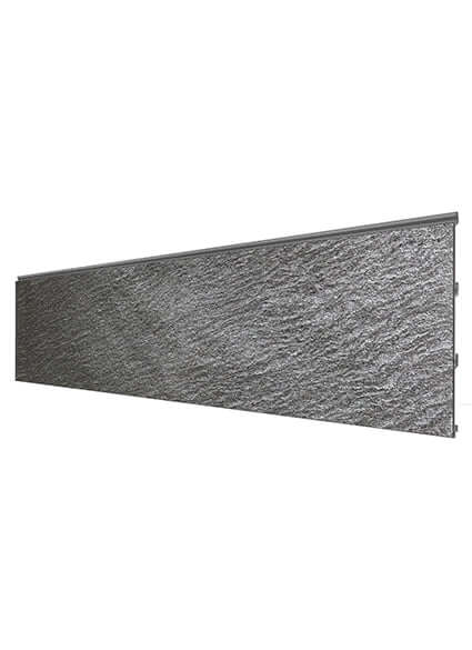Exterior stone cladding panel, dark slate gray textured face with side seams