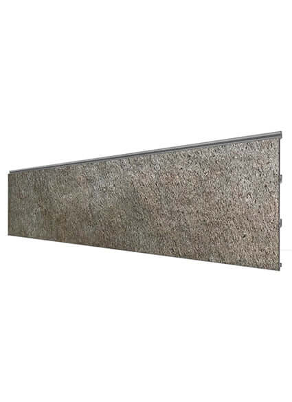 Gray stone-look cladding panel, wide rectangular panel with fine speckled texture