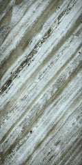 Close-up translucent natural stone sheet with pale gray and speckled lines