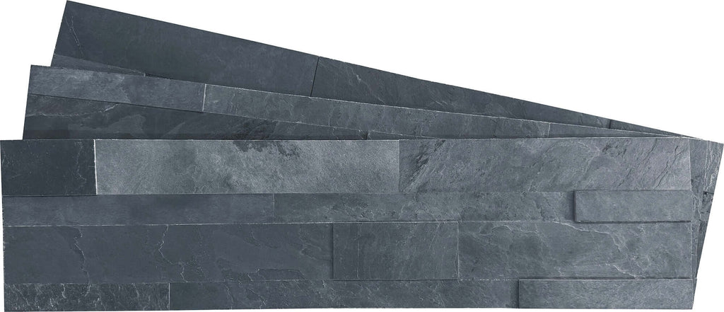 3D Black peel and stick natural stone veneer with authentic dark stone texture for interior wall applications