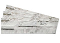 Peel-and-stick stone tile panel with textured white and gray rock pattern