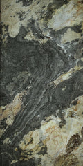 Mottled dark stone sheet with cream veining and cloudy gray texture