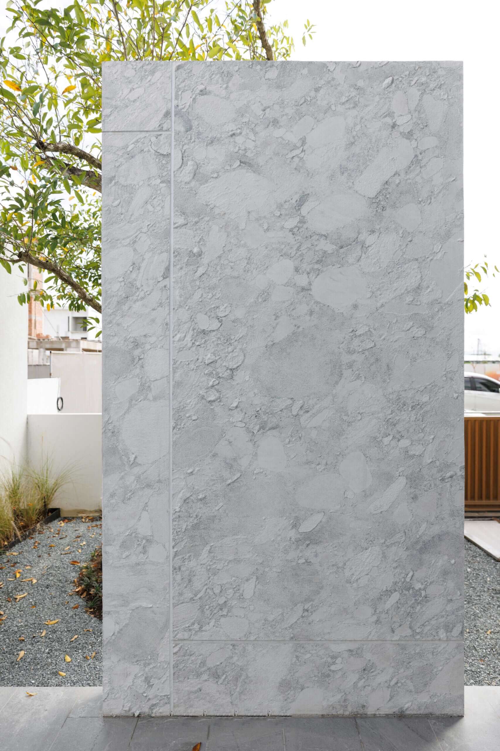 Granite natural stone veneer panel in light gray with cloudy marble-like veining.