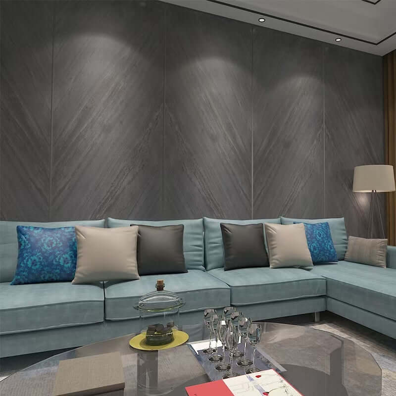 D.Black natural stone veneer wall panels, gray finish with fine streaks and subtle texture
